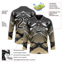 Laden Sie das Bild in den Galerie-Viewer, Custom Gray Black Vegas Gold-White 3D Pattern Abstract Gradient Hockey Lace Neck Jersey