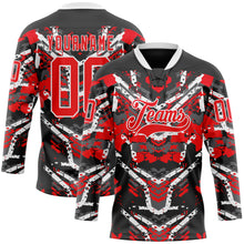 Загрузить изображение в средство просмотра галереи, Custom Black Fire Red-White 3D Pattern Abstract Grunge Hockey Lace Neck Jersey