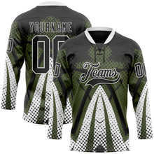 Load image into Gallery viewer, Custom Olive Black-White 3D Pattern Abstract Hockey Lace Neck Jersey
