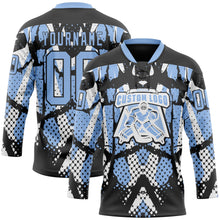 Загрузить изображение в средство просмотра галереи, Custom Light Blue Black-White 3D Pattern Abstract Hockey Lace Neck Jersey