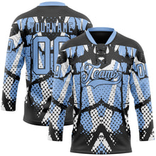Загрузить изображение в средство просмотра галереи, Custom Light Blue Black-White 3D Pattern Abstract Hockey Lace Neck Jersey
