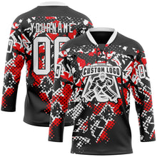 Загрузить изображение в средство просмотра галереи, Custom Black White-Fire Red 3D Pattern Abstract Grunge Hockey Lace Neck Jersey