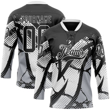Загрузить изображение в средство просмотра галереи, Custom Black Gray-White 3D Pattern Abstract Hockey Lace Neck Jersey