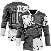 Load image into Gallery viewer, Custom Black Gray-White 3D Pattern Abstract Split Hockey Lace Neck Jersey