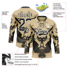 Load image into Gallery viewer, Custom Vegas Gold Black-White 3D Pattern Abstract Grunge Hockey Lace Neck Jersey