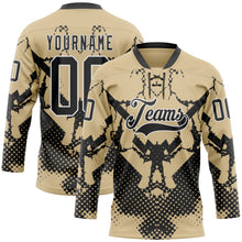Load image into Gallery viewer, Custom Vegas Gold Black-White 3D Pattern Abstract Grunge Hockey Lace Neck Jersey