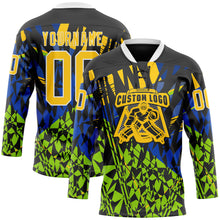 Загрузить изображение в средство просмотра галереи, Custom Black Yellow Blue-Green 3D Pattern Abstract Hockey Lace Neck Jersey