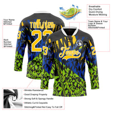 Загрузить изображение в средство просмотра галереи, Custom Black Yellow Blue-Green 3D Pattern Abstract Hockey Lace Neck Jersey