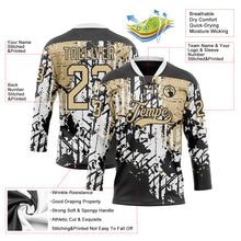 Загрузить изображение в средство просмотра галереи, Custom Black Vegas Gold-White 3D Pattern Abstract Grunge Hockey Lace Neck Jersey