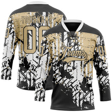 Загрузить изображение в средство просмотра галереи, Custom Black Vegas Gold-White 3D Pattern Abstract Grunge Hockey Lace Neck Jersey