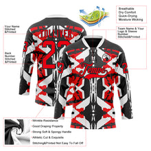Загрузить изображение в средство просмотра галереи, Custom Black Fire Red-White 3D Pattern Abstract Hockey Lace Neck Jersey