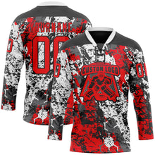 Загрузить изображение в средство просмотра галереи, Custom Black Fire Red-White 3D Pattern Abstract Grunge Hockey Lace Neck Jersey