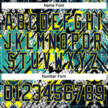 Загрузить изображение в средство просмотра галереи, Custom Navy Light Yellow-Aqua 3D Pattern Abstract Grunge Hockey Lace Neck Jersey