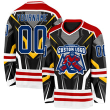 Load image into Gallery viewer, Custom Black US Navy Blue Red-White 3D Pattern Cyber Mecha E-sport Hockey Jersey