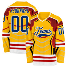 Load image into Gallery viewer, Custom Gold US Navy Blue Red-White 3D Pattern Cyber Mecha E-sport Hockey Jersey