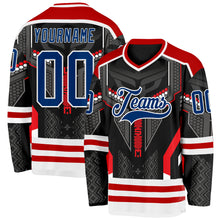 Load image into Gallery viewer, Custom Black US Navy Blue Red-White 3D Pattern Cyber Mecha E-sport Hockey Jersey