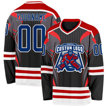 Load image into Gallery viewer, Custom Black US Navy Blue Red-White 3D Pattern Cyber Mecha E-sport Hockey Jersey