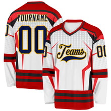 Laden Sie das Bild in den Galerie-Viewer, Custom White Navy Red Black-Gold 3D Pattern Cyber Mecha E-sport Hockey Jersey