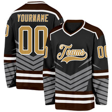 Загрузить изображение в средство просмотра галереи, Custom Black Old Gold Gray Brown-White 3D Pattern Cyber Mecha E-sport Hockey Jersey