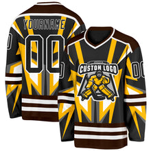 Загрузить изображение в средство просмотра галереи, Custom Black Gold Brown-White 3D Pattern Cyber Mecha E-sport Hockey Jersey