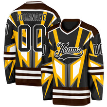Загрузить изображение в средство просмотра галереи, Custom Black Gold Brown-White 3D Pattern Cyber Mecha E-sport Hockey Jersey