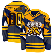 Load image into Gallery viewer, Custom Navy Brown Yellow-White 3D Pattern Cyber Mecha E-sport Hockey Jersey