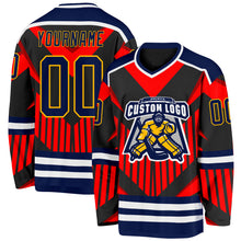 Загрузить изображение в средство просмотра галереи, Custom Orange Navy Black-Gold 3D Pattern Cyber Mecha E-sport Hockey Jersey