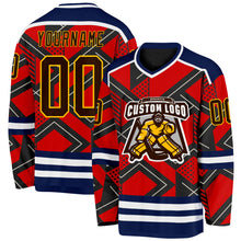 Загрузить изображение в средство просмотра галереи, Custom Orange Brown Black Navy Yellow-White 3D Pattern Cyber Mecha E-sport Hockey Jersey