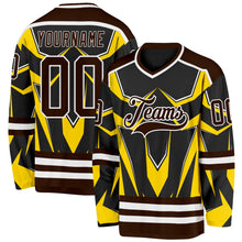 Загрузить изображение в средство просмотра галереи, Custom Black Brown Yellow-White 3D Pattern Cyber Mecha E-sport Hockey Jersey