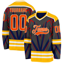 Charger l'image dans la galerie, Custom Black Orange Gold Blue Cream-White 3D Pattern Cyber Mecha E-sport Hockey Jersey
