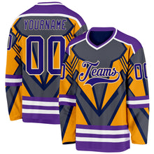 Загрузить изображение в средство просмотра галереи, Custom Gray Dark Purple Yellow Cream-White 3D Pattern Cyber Mecha E-sport Hockey Jersey
