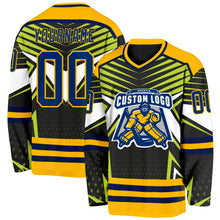 Charger l'image dans la galerie, Custom Black US Navy Blue Green Navy Gold-White 3D Pattern Cyber Mecha E-sport Hockey Jersey