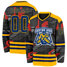 Load image into Gallery viewer, Custom Black US Navy Blue Gray Orange-Gold 3D Pattern Cyber Mecha E-sport Hockey Jersey
