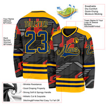 Load image into Gallery viewer, Custom Black US Navy Blue Gray Orange-Gold 3D Pattern Cyber Mecha E-sport Hockey Jersey