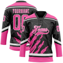 Load image into Gallery viewer, Custom Black Pink-White 3D Splash Art Hockey Lace Neck Jersey