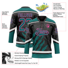 Load image into Gallery viewer, Custom Black Teal Pink-White 3D Splash Art Hockey Lace Neck Jersey