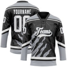 Load image into Gallery viewer, Custom Black White-Gray 3D Splash Art Hockey Lace Neck Jersey