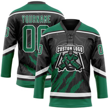 Load image into Gallery viewer, Custom Black Kelly Green-White 3D Splash Art Hockey Lace Neck Jersey