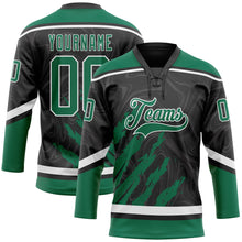Load image into Gallery viewer, Custom Black Kelly Green-White 3D Splash Art Hockey Lace Neck Jersey