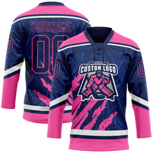 Загрузить изображение в средство просмотра галереи, Custom Navy Pink-White 3D Splash Art Hockey Lace Neck Jersey
