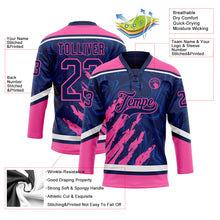 Загрузить изображение в средство просмотра галереи, Custom Navy Pink-White 3D Splash Art Hockey Lace Neck Jersey
