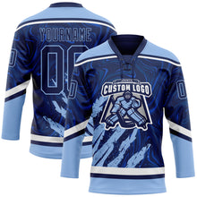 Charger l'image dans la galerie, Custom Navy Light Blue-White 3D Splash Art Hockey Lace Neck Jersey