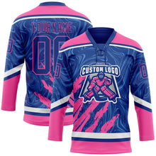 Charger l'image dans la galerie, Custom Royal Pink-White 3D Splash Art Hockey Lace Neck Jersey