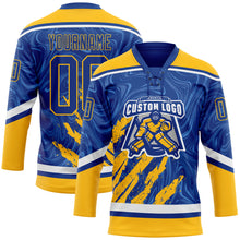 Charger l'image dans la galerie, Custom Royal Gold-White 3D Splash Art Hockey Lace Neck Jersey