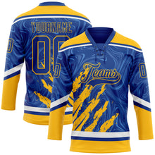Charger l'image dans la galerie, Custom Royal Gold-White 3D Splash Art Hockey Lace Neck Jersey