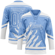 Load image into Gallery viewer, Custom Light Blue White 3D Splash Art Hockey Lace Neck Jersey