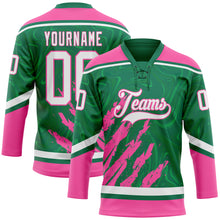 Charger l'image dans la galerie, Custom Kelly Green White-Pink 3D Splash Art Hockey Lace Neck Jersey