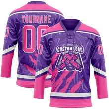 Load image into Gallery viewer, Custom Purple Pink-White 3D Splash Art Hockey Lace Neck Jersey