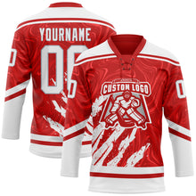 Загрузить изображение в средство просмотра галереи, Custom Red White-Gray 3D Splash Art Hockey Lace Neck Jersey