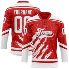 Загрузить изображение в средство просмотра галереи, Custom Red White-Gray 3D Splash Art Hockey Lace Neck Jersey